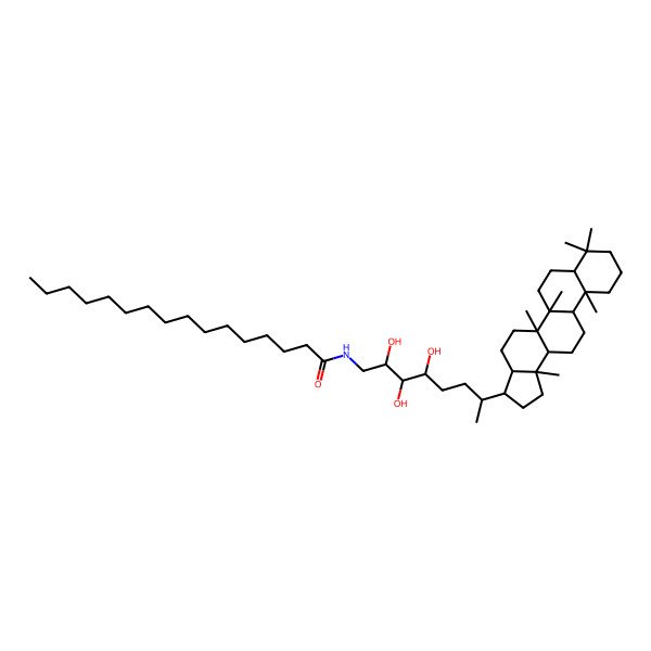 2D Structure of N-[(2S,3R,4R,7R)-7-[(3R,3aR,5aR,5bR,7aS,11aS,11bR,13aR,13bS)-5a,5b,8,8,11a,13b-hexamethyl-1,2,3,3a,4,5,6,7,7a,9,10,11,11b,12,13,13a-hexadecahydrocyclopenta[a]chrysen-3-yl]-2,3,4-trihydroxyoctyl]hexadecanamide