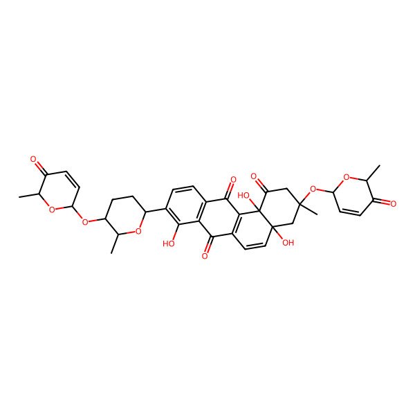 2D Structure of (3R,4aR,12bS)-4a,8,12b-trihydroxy-3-methyl-9-[(5S,6R)-6-methyl-5-[[(2S,6S)-6-methyl-5-oxo-2H-pyran-2-yl]oxy]oxan-2-yl]-3-[[(2S,6S)-6-methyl-5-oxo-2H-pyran-2-yl]oxy]-2,4-dihydrobenzo[a]anthracene-1,7,12-trione