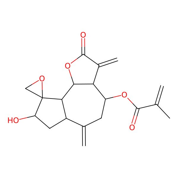 2D Structure of [(3aR,4S,6aR,8S,9R,9aS,9bR)-8-hydroxy-3,6-dimethylidene-2-oxospiro[3a,4,5,6a,7,8,9a,9b-octahydroazuleno[4,5-b]furan-9,2'-oxirane]-4-yl] 2-methylprop-2-enoate