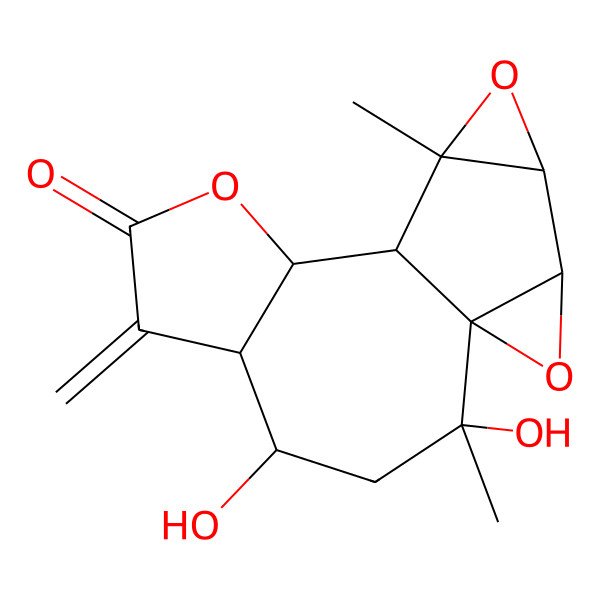 2D Structure of (1S,2R,4S,5R,9S,10S,11R,13S,14R)-2,4-dihydroxy-2,11-dimethyl-6-methylidene-8,12,15-trioxapentacyclo[8.5.0.01,14.05,9.011,13]pentadecan-7-one