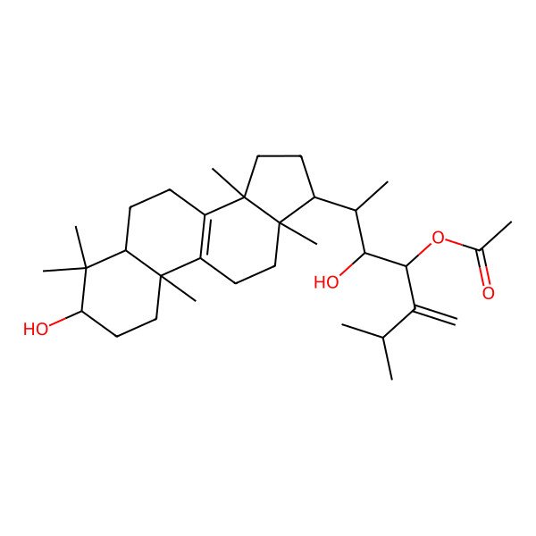 2D Structure of [(2S)-3-hydroxy-2-[(3S,5R,10S,13R,14R,17R)-3-hydroxy-4,4,10,13,14-pentamethyl-2,3,5,6,7,11,12,15,16,17-decahydro-1H-cyclopenta[a]phenanthren-17-yl]-6-methyl-5-methylideneheptan-4-yl] acetate