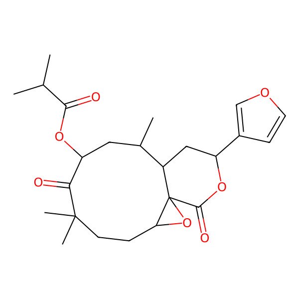 2D Structure of [13-(Furan-3-yl)-6,6,10-trimethyl-7,15-dioxo-2,14-dioxatricyclo[9.4.0.01,3]pentadecan-8-yl] 2-methylpropanoate