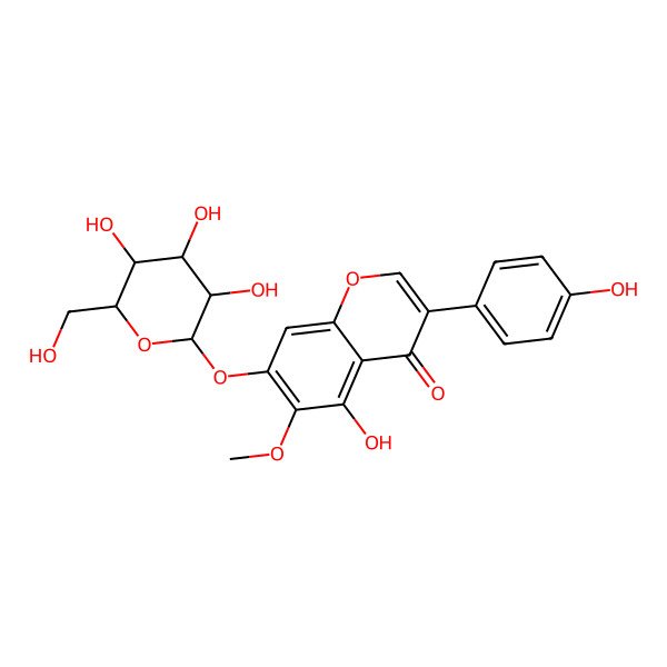 2D Structure of 5-hydroxy-3-(4-hydroxyphenyl)-6-methoxy-7-[(2S,3S,4S,5S,6S)-3,4,5-trihydroxy-6-(hydroxymethyl)oxan-2-yl]oxychromen-4-one