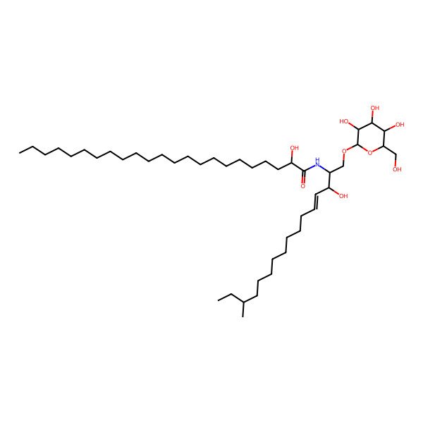 2D Structure of (2R)-2-hydroxy-N-[(E,2S,3R,14R)-3-hydroxy-14-methyl-1-[(2R,3R,4S,5S,6R)-3,4,5-trihydroxy-6-(hydroxymethyl)oxan-2-yl]oxyhexadec-4-en-2-yl]tricosanamide