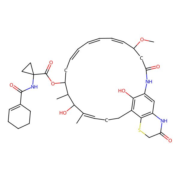 2D Structure of [(8Z,10Z,16Z)-15,28-dihydroxy-5-methoxy-14,16-dimethyl-3,24-dioxo-22-thia-2,25-diazatricyclo[18.7.1.021,26]octacosa-1(27),6,8,10,16,20(28),21(26)-heptaen-13-yl] 1-(cyclohexene-1-carbonylamino)cyclopropane-1-carboxylate