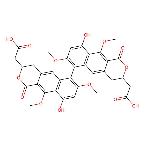 2D Structure of 2-[(3S)-6-[(3S)-3-(carboxymethyl)-9-hydroxy-7,10-dimethoxy-1-oxo-3,4-dihydrobenzo[g]isochromen-6-yl]-9-hydroxy-7,10-dimethoxy-1-oxo-3,4-dihydrobenzo[g]isochromen-3-yl]acetic acid
