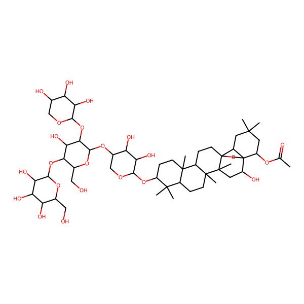 2D Structure of [10-[3,4-Dihydroxy-5-[4-hydroxy-6-(hydroxymethyl)-5-[3,4,5-trihydroxy-6-(hydroxymethyl)oxan-2-yl]oxy-3-(3,4,5-trihydroxyoxan-2-yl)oxyoxan-2-yl]oxyoxan-2-yl]oxy-2-hydroxy-4,5,9,9,13,20,20-heptamethyl-24-oxahexacyclo[15.5.2.01,18.04,17.05,14.08,13]tetracosan-22-yl] acetate