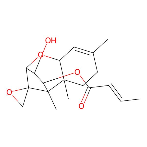 2D Structure of (10-Hydroxy-1,2,5-trimethylspiro[8-oxatricyclo[7.2.1.02,7]dodec-5-ene-12,2'-oxirane]-11-yl) but-2-enoate