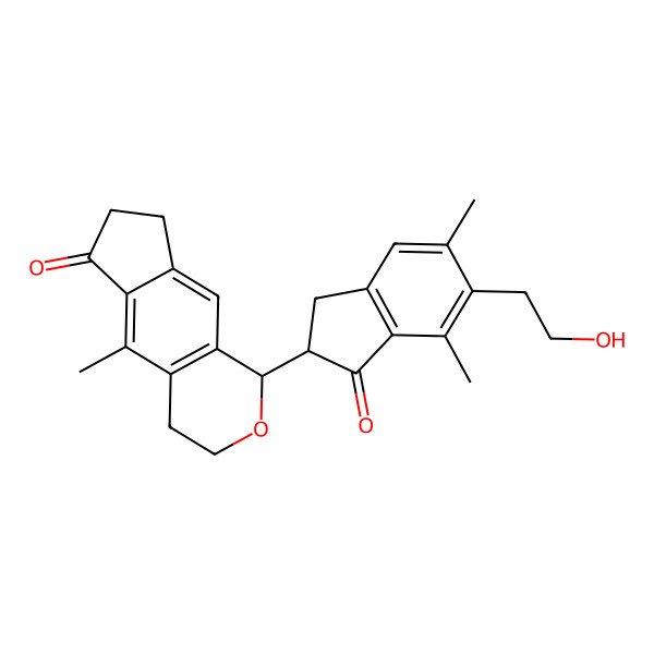 2D Structure of (1R)-1-[(2R)-5-(2-hydroxyethyl)-4,6-dimethyl-3-oxo-1,2-dihydroinden-2-yl]-5-methyl-3,4,7,8-tetrahydro-1H-cyclopenta[g]isochromen-6-one