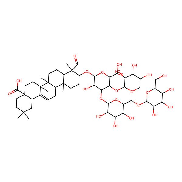2D Structure of 6-[(8a-Carboxy-4-formyl-4,6a,6b,11,11,14b-hexamethyl-1,2,3,4a,5,6,7,8,9,10,12,12a,14,14a-tetradecahydropicen-3-yl)oxy]-5-hydroxy-3-(3,4,5-trihydroxyoxan-2-yl)oxy-4-[3,4,5-trihydroxy-6-[[3,4,5-trihydroxy-6-(hydroxymethyl)oxan-2-yl]oxymethyl]oxan-2-yl]oxyoxane-2-carboxylic acid
