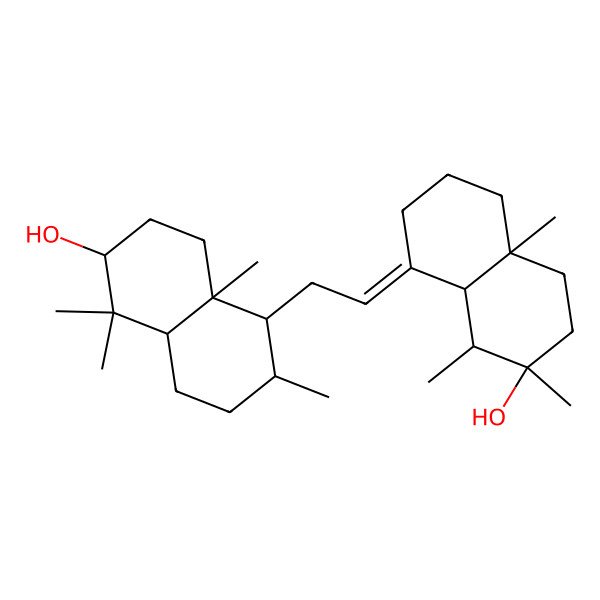 2D Structure of 5-[2-(7-hydroxy-4a,7,8-trimethyl-3,4,5,6,8,8a-hexahydro-2H-naphthalen-1-ylidene)ethyl]-1,1,4a,6-tetramethyl-2,3,4,5,6,7,8,8a-octahydronaphthalen-2-ol