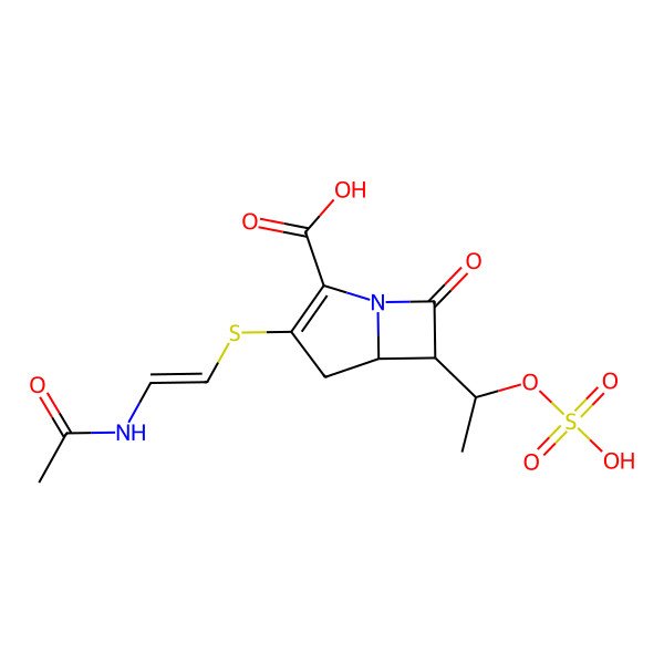 2D Structure of 3-(2-Acetamidoethenylsulfanyl)-7-oxo-6-(1-sulfooxyethyl)-1-azabicyclo[3.2.0]hept-2-ene-2-carboxylic acid