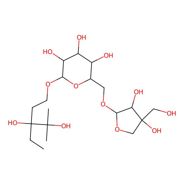 2D Structure of (2R,3S,4S,5R,6R)-2-[[(2R,3R,4R)-3,4-dihydroxy-4-(hydroxymethyl)oxolan-2-yl]oxymethyl]-6-[(3R)-3-ethyl-3,4-dihydroxy-4-methylpentoxy]oxane-3,4,5-triol