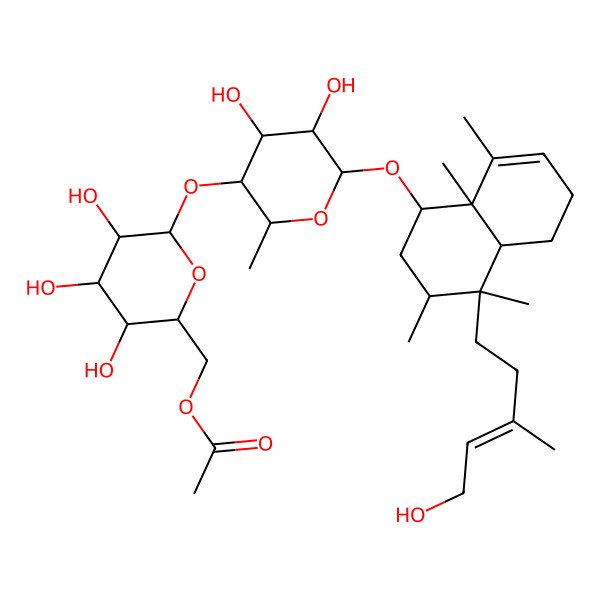 2D Structure of [(2R,3S,4S,5R,6S)-6-[(2S,3R,4S,5R,6R)-6-[[(1S,3R,4S,4aR,8aR)-4-[(E)-5-hydroxy-3-methylpent-3-enyl]-3,4,8,8a-tetramethyl-1,2,3,4a,5,6-hexahydronaphthalen-1-yl]oxy]-4,5-dihydroxy-2-methyloxan-3-yl]oxy-3,4,5-trihydroxyoxan-2-yl]methyl acetate