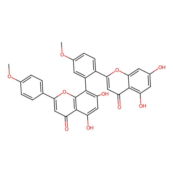 2D Structure of 8-[2-(5,7-Dihydroxy-4-oxochromen-2-yl)-5-methoxyphenyl]-5,7-dihydroxy-2-(4-methoxyphenyl)chromen-4-one