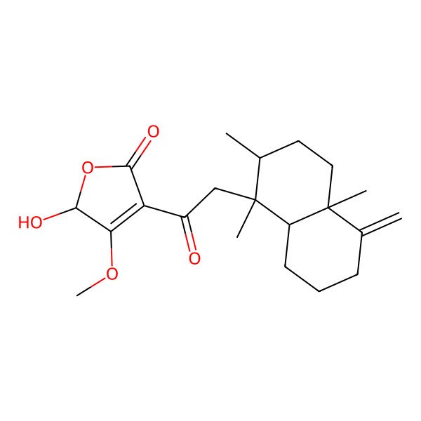 2D Structure of (2R)-4-[2-[(1R,2S,4aS,8aS)-1,2,4a-trimethyl-5-methylidene-3,4,6,7,8,8a-hexahydro-2H-naphthalen-1-yl]acetyl]-2-hydroxy-3-methoxy-2H-furan-5-one