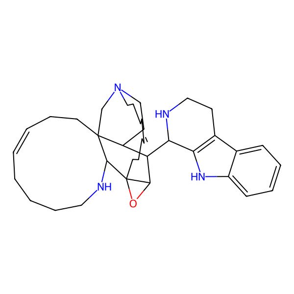2D Structure of (1R,2R,8Z,12R,13S,21E,26S,27S)-27-[(1R)-2,3,4,9-tetrahydro-1H-pyrido[3,4-b]indol-1-yl]-25-oxa-3,16-diazapentacyclo[11.11.3.112,16.01,26.02,12]octacosa-8,21-diene