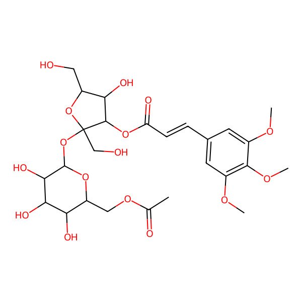 2D Structure of [2-[6-(Acetyloxymethyl)-3,4,5-trihydroxyoxan-2-yl]oxy-4-hydroxy-2,5-bis(hydroxymethyl)oxolan-3-yl] 3-(3,4,5-trimethoxyphenyl)prop-2-enoate