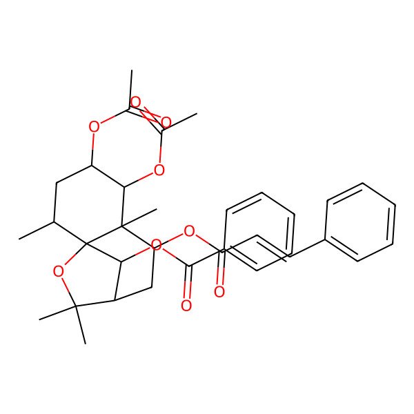 2D Structure of [(1S,2R,4S,5R,6R,7R,9R,12R)-4,5-diacetyloxy-2,6,10,10-tetramethyl-7-[(E)-3-phenylprop-2-enoyl]oxy-11-oxatricyclo[7.2.1.01,6]dodecan-12-yl] benzoate