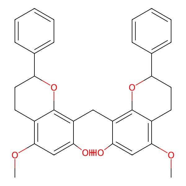 2D Structure of 8-[(7-hydroxy-5-methoxy-2-phenyl-3,4-dihydro-2H-chromen-8-yl)methyl]-5-methoxy-2-phenyl-3,4-dihydro-2H-chromen-7-ol