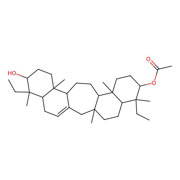 2D Structure of [(3S,6R,7R,8S,11R,12S,15S,16R,19S,20R,21R)-7,20-diethyl-19-hydroxy-3,7,11,16,20-pentamethyl-8-pentacyclo[13.8.0.03,12.06,11.016,21]tricos-1(23)-enyl] acetate