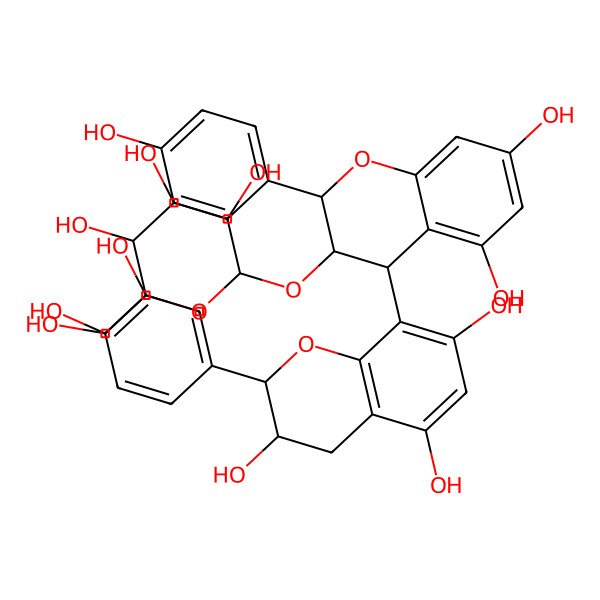 2D Structure of 8-[5,7-dihydroxy-2-(4-hydroxyphenyl)-3-[3,4,5-trihydroxy-6-(hydroxymethyl)oxan-2-yl]oxy-3,4-dihydro-2H-chromen-4-yl]-2-(3,4-dihydroxyphenyl)-3,4-dihydro-2H-chromene-3,5,7-triol