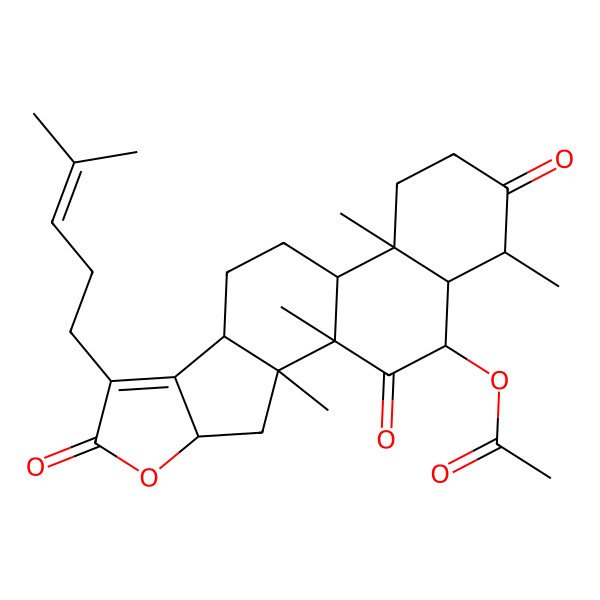 2D Structure of [1,2,13,17-Tetramethyl-7-(4-methylpent-3-enyl)-6,16,20-trioxo-5-oxapentacyclo[10.8.0.02,9.04,8.013,18]icos-7-en-19-yl] acetate