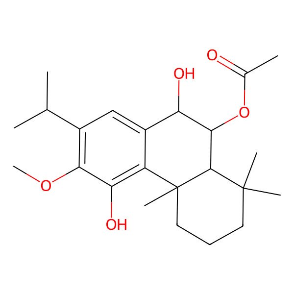 2D Structure of (4,10-Dihydroxy-3-methoxy-4b,8,8-trimethyl-2-propan-2-yl-5,6,7,8a,9,10-hexahydrophenanthren-9-yl) acetate