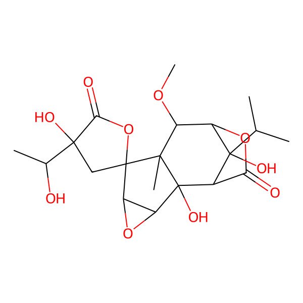 2D Structure of 2,3',12-Trihydroxy-3'-(1-hydroxyethyl)-8-methoxy-7-methyl-12-propan-2-ylspiro[4,10-dioxatetracyclo[7.2.1.02,7.03,5]dodecane-6,5'-oxolane]-2',11-dione