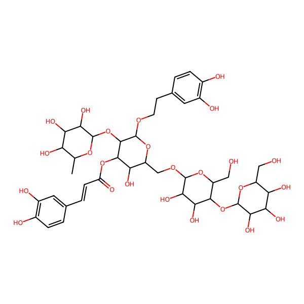 2D Structure of [(2R,3R,4R,5R,6R)-2-[[(2R,3R,4R,5S,6R)-3,4-dihydroxy-6-(hydroxymethyl)-5-[(2S,3R,4S,5S,6R)-3,4,5-trihydroxy-6-(hydroxymethyl)oxan-2-yl]oxyoxan-2-yl]oxymethyl]-6-[2-(3,4-dihydroxyphenyl)ethoxy]-3-hydroxy-5-[(2S,3R,4R,5R,6S)-3,4,5-trihydroxy-6-methyloxan-2-yl]oxyoxan-4-yl] (E)-3-(3,4-dihydroxyphenyl)prop-2-enoate