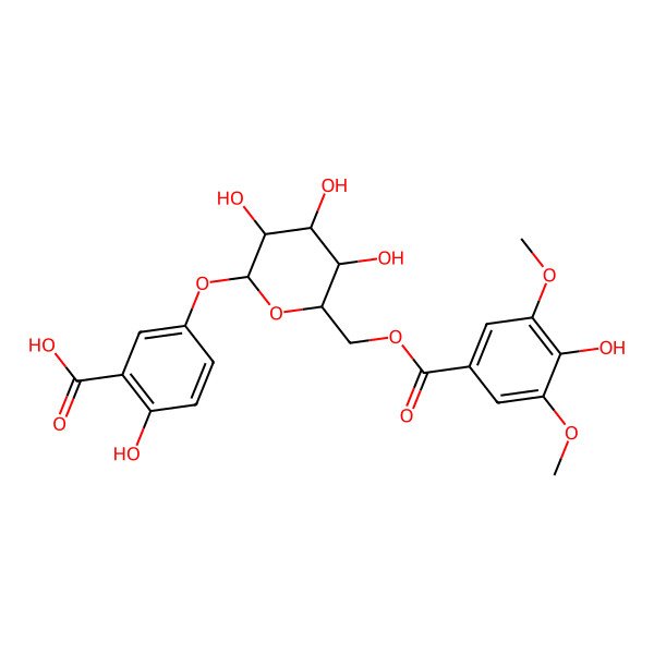 2D Structure of 2-hydroxy-5-[(2S,3R,4S,5S,6R)-3,4,5-trihydroxy-6-[(4-hydroxy-3,5-dimethoxybenzoyl)oxymethyl]oxan-2-yl]oxybenzoic acid