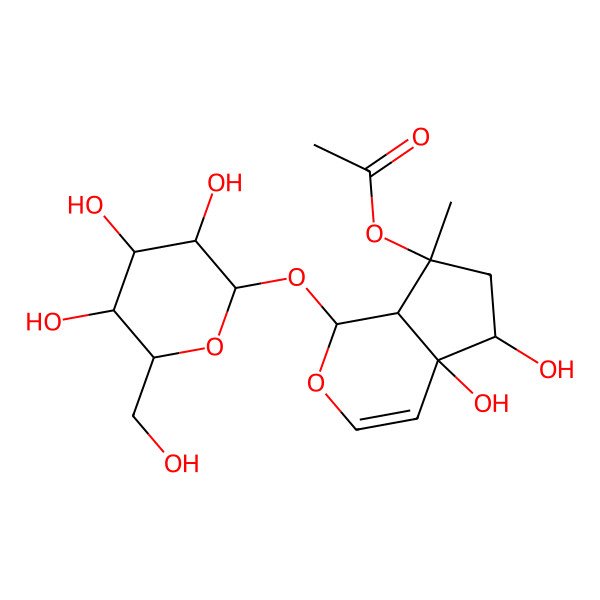 2D Structure of (7S)-1-(beta-D-glucopyranosyloxy)-4a,5-dihydroxy-7-methyl-1,4a,5,6,7,7a-hexahydrocyclopenta[c]pyran-7-yl acetate