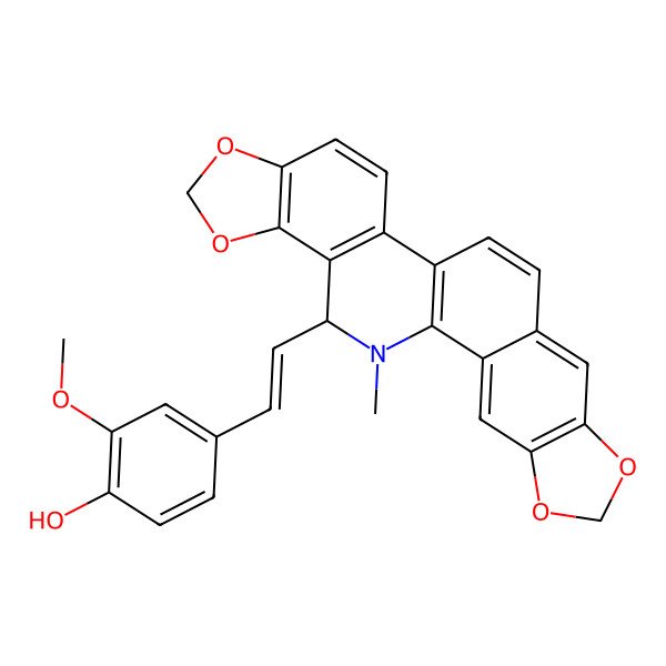 2D Structure of 2-Methoxy-4-[2-(24-methyl-5,7,18,20-tetraoxa-24-azahexacyclo[11.11.0.02,10.04,8.014,22.017,21]tetracosa-1(13),2,4(8),9,11,14(22),15,17(21)-octaen-23-yl)ethenyl]phenol