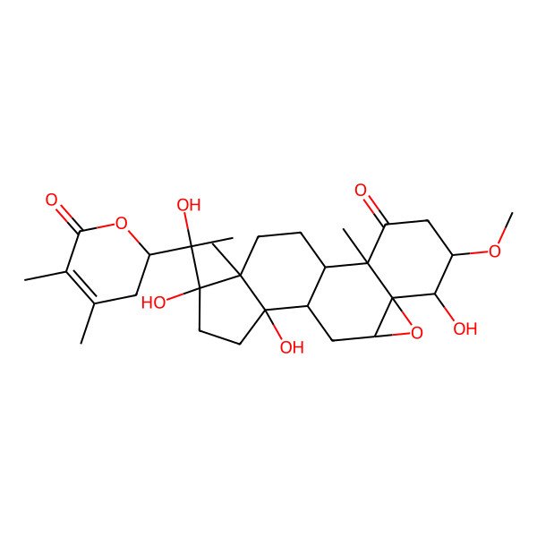 2D Structure of (1S,2R,5S,6S,7R,9R,11R,12R,15S,16S)-15-[(1S)-1-[(2R)-4,5-dimethyl-6-oxo-2,3-dihydropyran-2-yl]-1-hydroxyethyl]-6,12,15-trihydroxy-5-methoxy-2,16-dimethyl-8-oxapentacyclo[9.7.0.02,7.07,9.012,16]octadecan-3-one