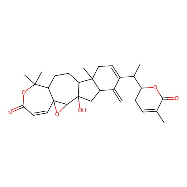 2D Structure of (1R,2R,4R,10S,13S,14R,19R)-1-hydroxy-9,9,14-trimethyl-18-methylidene-17-[(1R)-1-[(2R)-5-methyl-6-oxo-2,3-dihydropyran-2-yl]ethyl]-3,8-dioxapentacyclo[11.7.0.02,4.04,10.014,19]icosa-5,16-dien-7-one