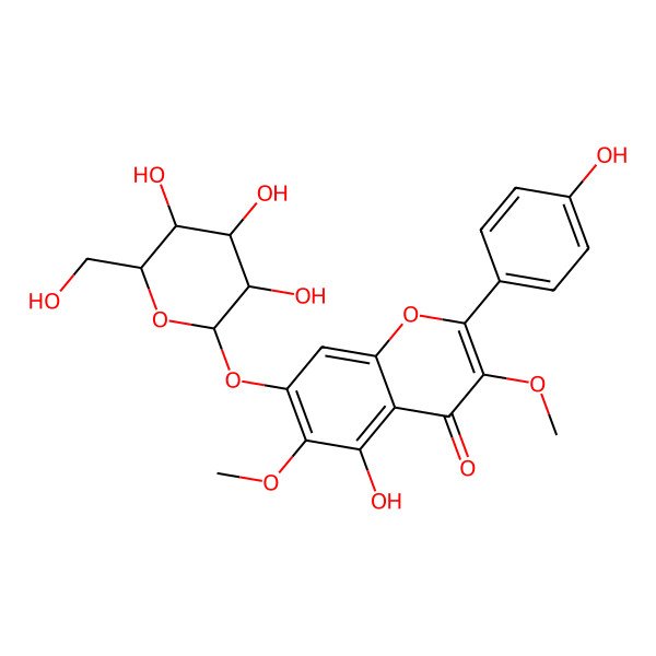 2D Structure of 5-hydroxy-2-(4-hydroxyphenyl)-3,6-dimethoxy-7-[(2S,3R,4S,5S,6R)-3,4,5-trihydroxy-6-(hydroxymethyl)oxan-2-yl]oxychromen-4-one