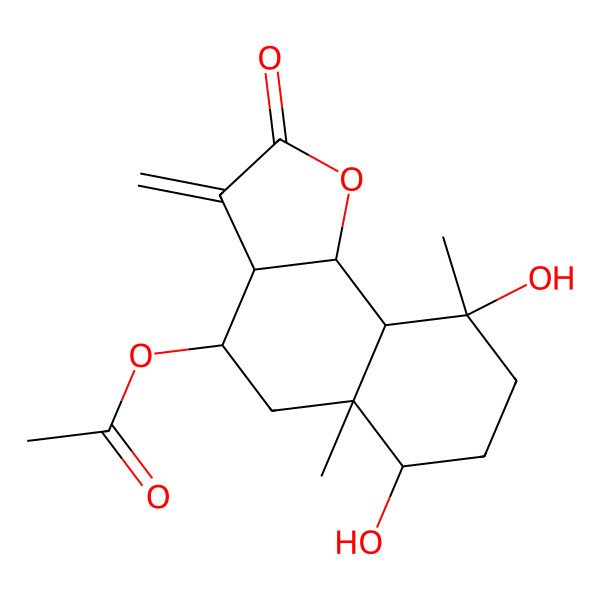 2D Structure of [(3aR,4S,5aR,6R,9R,9aS,9bS)-6,9-dihydroxy-5a,9-dimethyl-3-methylidene-2-oxo-3a,4,5,6,7,8,9a,9b-octahydrobenzo[g][1]benzofuran-4-yl] acetate