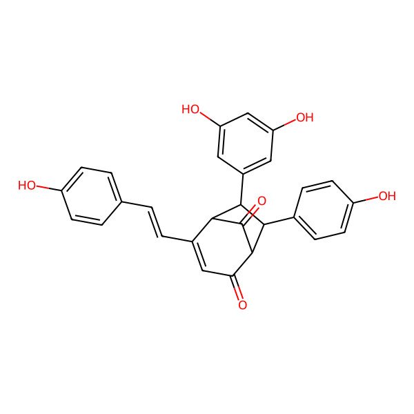2D Structure of 6-(3,5-Dihydroxyphenyl)-7-(4-hydroxyphenyl)-4-[2-(4-hydroxyphenyl)ethenyl]bicyclo[3.2.1]oct-3-ene-2,8-dione