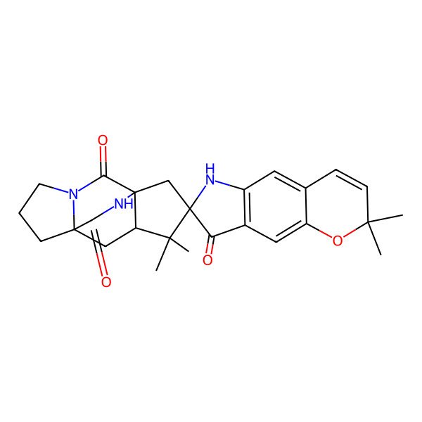 2D Structure of 6,6,10',10'-tetramethylspiro[1H-pyrano[2,3-f]indole-2,11'-3,13-diazatetracyclo[5.5.2.01,9.03,7]tetradecane]-2',3,14'-trione
