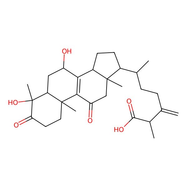 2D Structure of (2S,6R)-6-[(4R,5R,7S,10S,13R,14R,17R)-4,7-dihydroxy-4,10,13-trimethyl-3,11-dioxo-1,2,5,6,7,12,14,15,16,17-decahydrocyclopenta[a]phenanthren-17-yl]-2-methyl-3-methylideneheptanoic acid