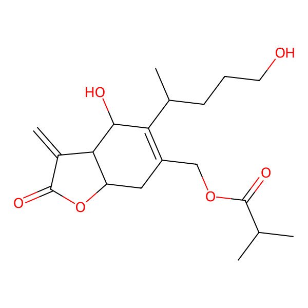 2D Structure of [4-Hydroxy-5-(5-hydroxypentan-2-yl)-3-methylidene-2-oxo-3a,4,7,7a-tetrahydro-1-benzofuran-6-yl]methyl 2-methylpropanoate