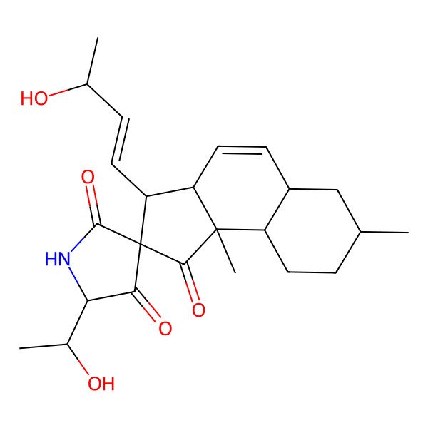 2D Structure of 3-(3-Hydroxybut-1-enyl)-5'-(1-hydroxyethyl)-7,9b-dimethylspiro[3,3a,5a,6,7,8,9,9a-octahydrocyclopenta[a]naphthalene-2,3'-pyrrolidine]-1,2',4'-trione