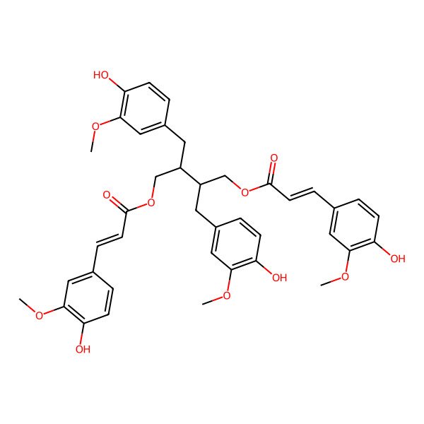 2D Structure of [(2R,3R)-2,3-bis[(4-hydroxy-3-methoxyphenyl)methyl]-4-[(E)-3-(4-hydroxy-3-methoxyphenyl)prop-2-enoyl]oxybutyl] (E)-3-(4-hydroxy-3-methoxyphenyl)prop-2-enoate
