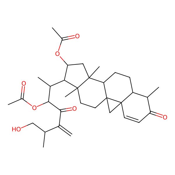 2D Structure of [(1R,3R,7S,8S,11S,12S,14S,15R,16R)-15-[(2S,3R,6R)-3-acetyloxy-7-hydroxy-6-methyl-5-methylidene-4-oxoheptan-2-yl]-7,12,16-trimethyl-6-oxo-14-pentacyclo[9.7.0.01,3.03,8.012,16]octadec-4-enyl] acetate