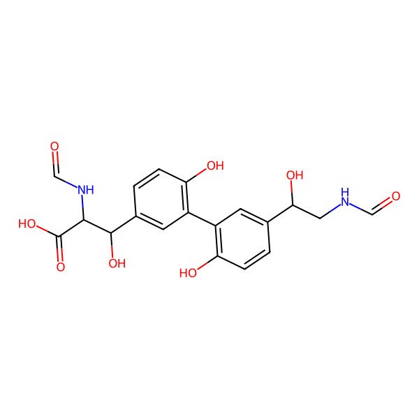 2D Structure of (2R,3R)-2-formamido-3-[3-[5-[(1S)-2-formamido-1-hydroxyethyl]-2-hydroxyphenyl]-4-hydroxyphenyl]-3-hydroxypropanoic acid