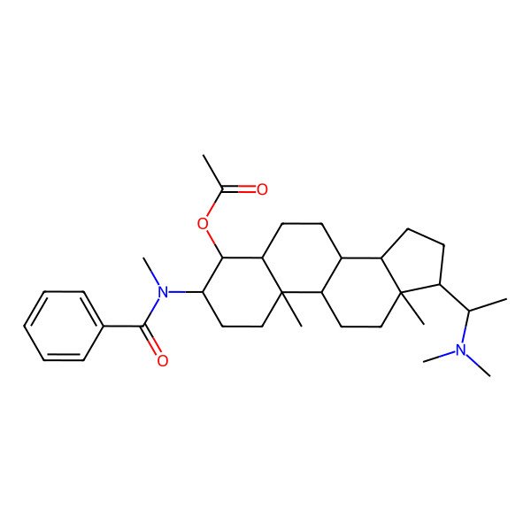 2D Structure of [(3R,4R,5R,8S,9S,10R,13S,14S,17S)-3-[benzoyl(methyl)amino]-17-[(1S)-1-(dimethylamino)ethyl]-10,13-dimethyl-2,3,4,5,6,7,8,9,11,12,14,15,16,17-tetradecahydro-1H-cyclopenta[a]phenanthren-4-yl] acetate