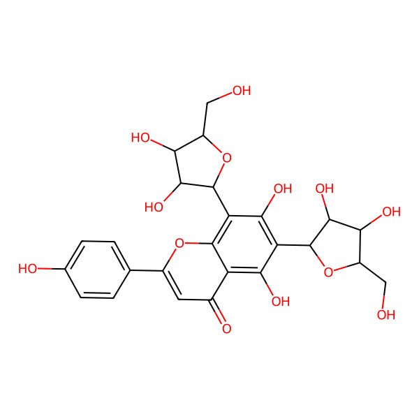 2D Structure of 6-[(2S,3R,4R,5R)-3,4-dihydroxy-5-(hydroxymethyl)oxolan-2-yl]-8-[(2S,3R,4R,5S)-3,4-dihydroxy-5-(hydroxymethyl)oxolan-2-yl]-5,7-dihydroxy-2-(4-hydroxyphenyl)chromen-4-one