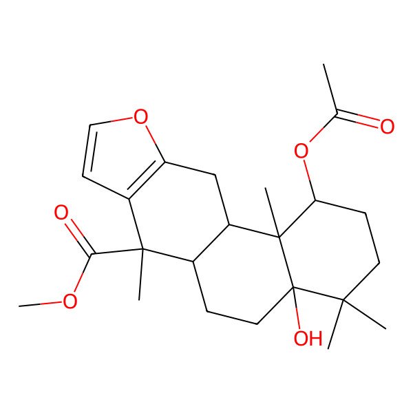 2D Structure of methyl (1S,4aR,6aR,7S,11aS,11bS)-1-acetyloxy-4a-hydroxy-4,4,7,11b-tetramethyl-1,2,3,5,6,6a,11,11a-octahydronaphtho[2,1-f][1]benzofuran-7-carboxylate