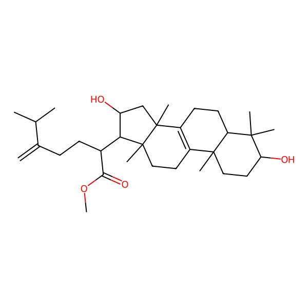 2D Structure of methyl (2R)-2-[(3S,5R,10S,13R,14R,16R,17R)-3,16-dihydroxy-4,4,10,13,14-pentamethyl-2,3,5,6,7,11,12,15,16,17-decahydro-1H-cyclopenta[a]phenanthren-17-yl]-6-methyl-5-methylideneheptanoate