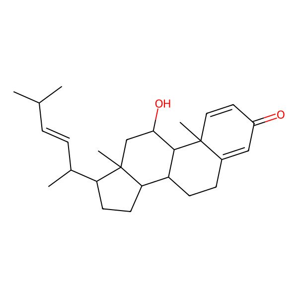 2D Structure of 11-Hydroxy-10,13-dimethyl-17-(5-methylhex-3-en-2-yl)-6,7,8,9,11,12,14,15,16,17-decahydrocyclopenta[a]phenanthren-3-one